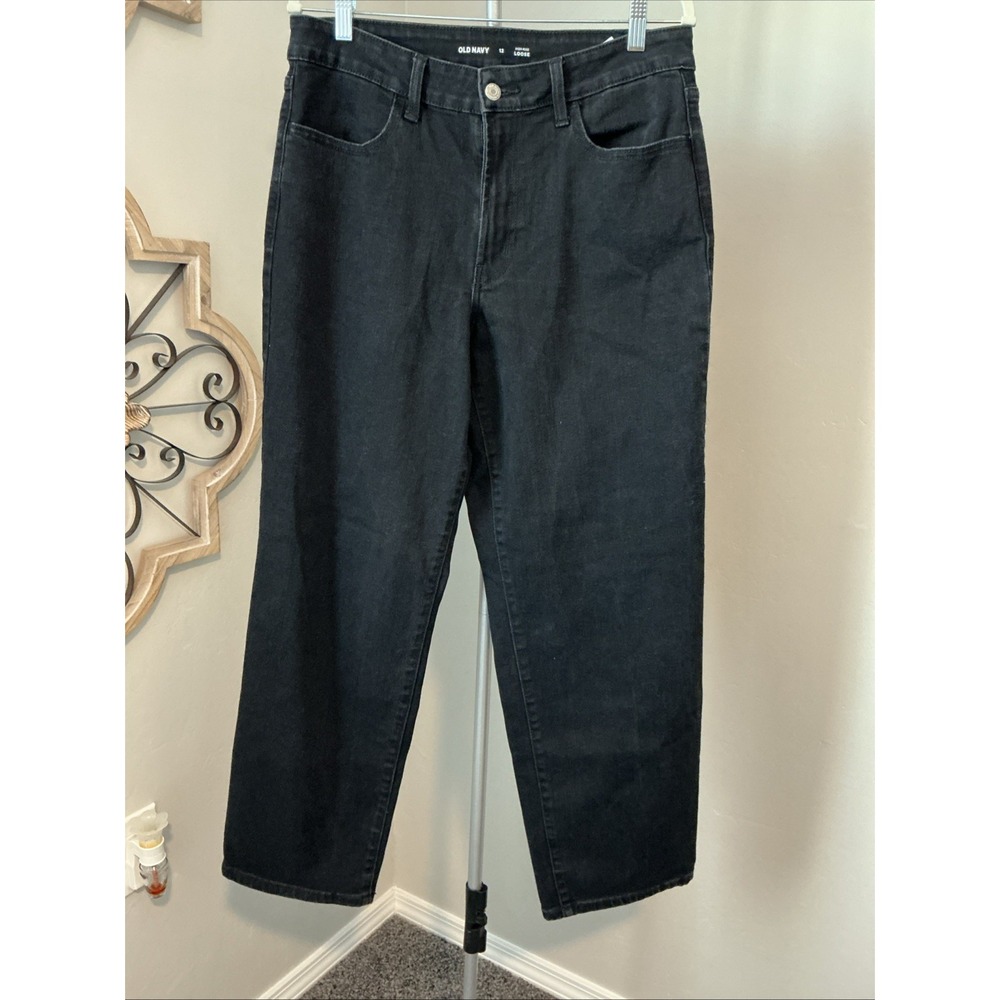 OLD NAVY Black High-Rise Loose Straight Leg Denim Jeans Women's Size 12
